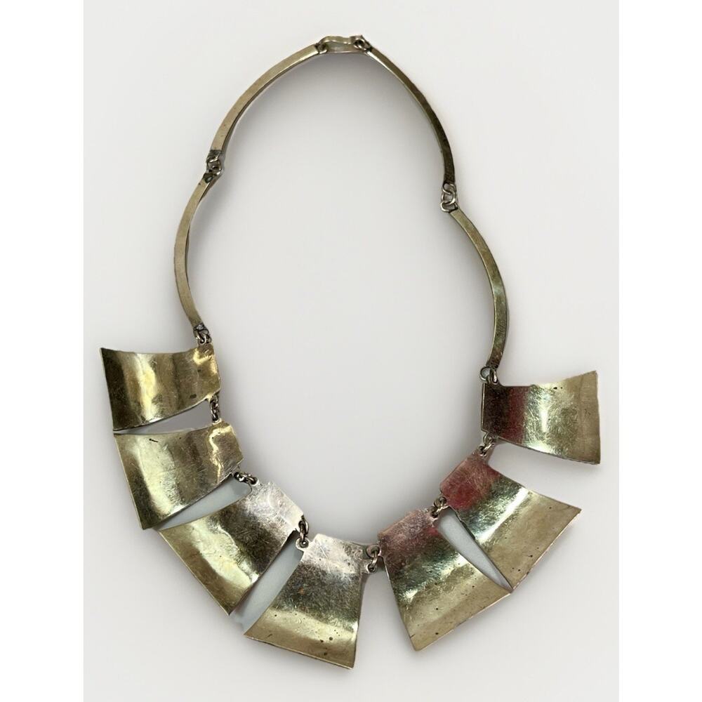 Vintage Mexico Alpaca Silver Turquoise Chip Inlay Collar Statement Necklace - Picture 7 of 12